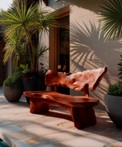 Alternative view of Handcrafted Solid Hardwood Outdoor Bench with Live Edge Backrest