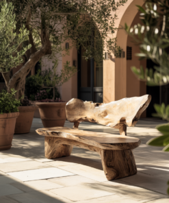Handcrafted Solid Hardwood Outdoor Bench with Live Edge Backrest