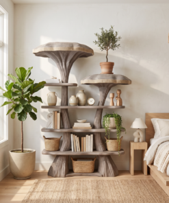 Alternative view of Mushroom Tree Branch Floating Bookshelf in Natural Wood