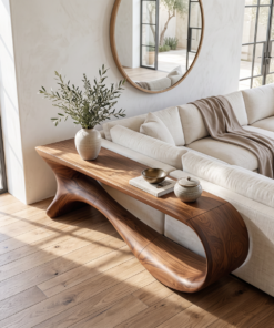 Alternative view of Mid-Century Curved Solid Wood Console Table for Hallways
