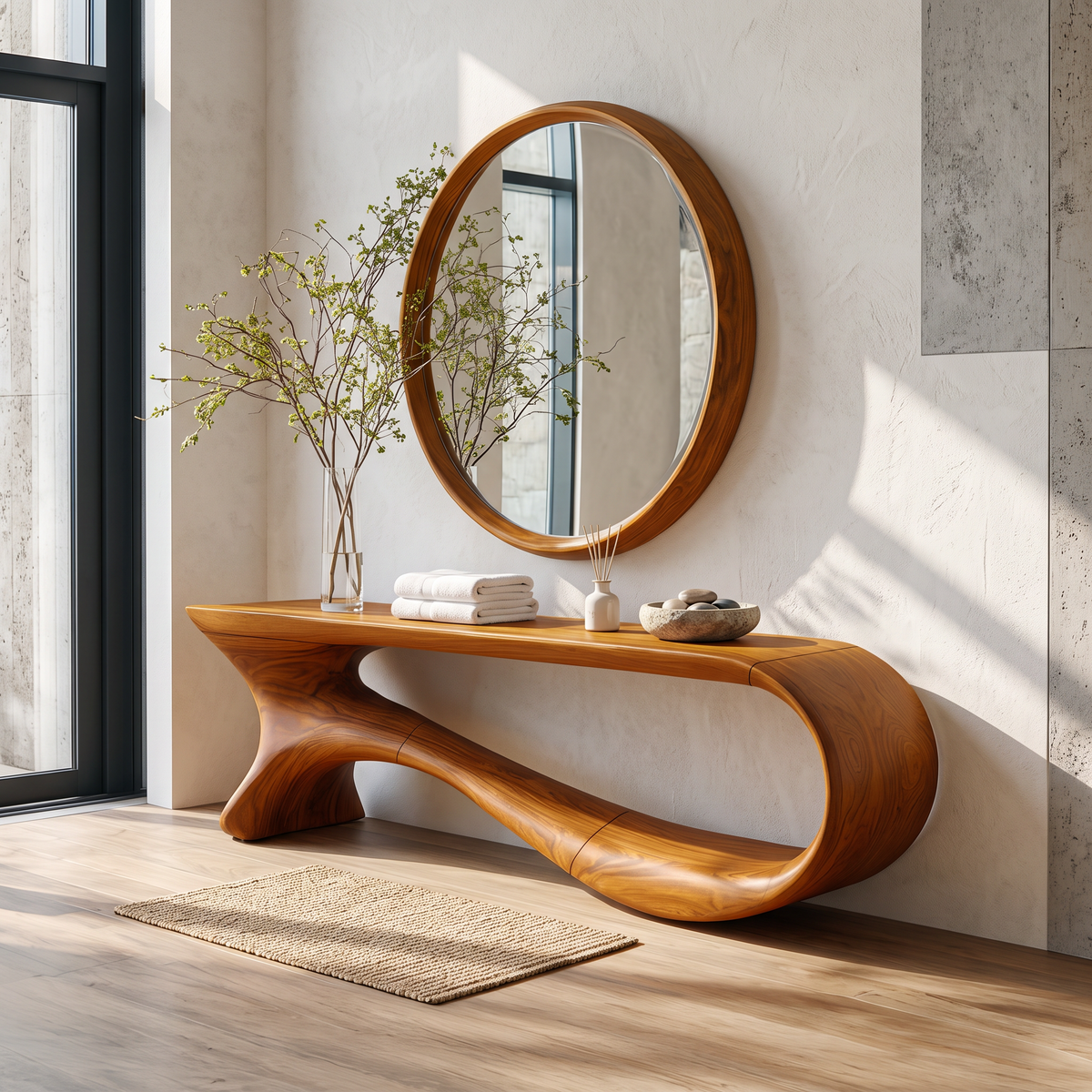 Mid-Century Curved Solid Wood Console Table for Hallways - Image 6