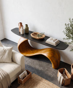 Alternative view of Mid-Century Sculptural Solid Wood Console Table for Entryway