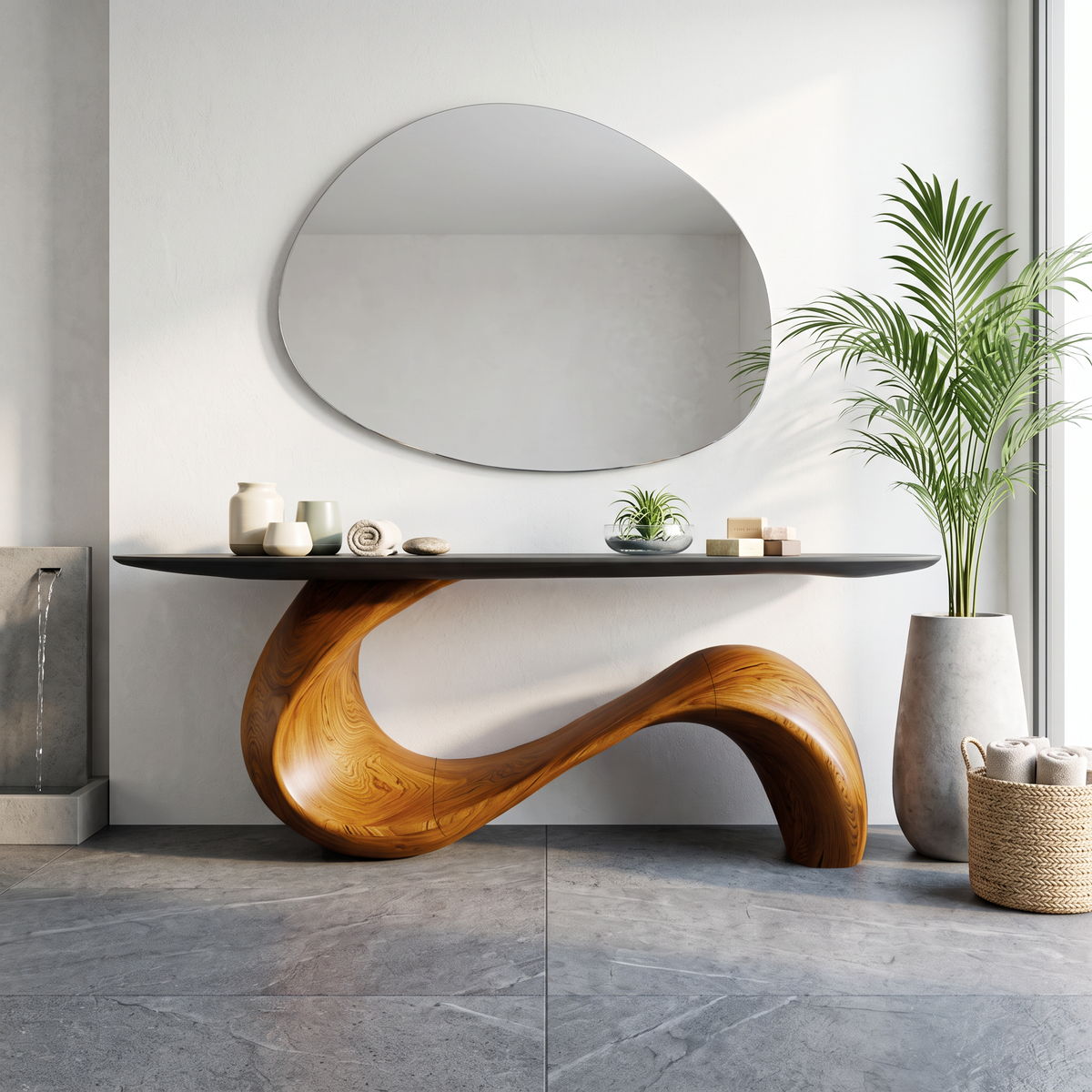 Mid-Century Sculptural Solid Wood Console Table for Entryway - Image 5