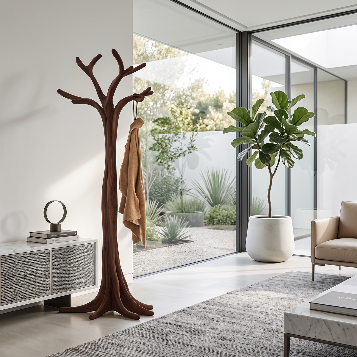 Rustic Solid Wood Tree Branch Coat Rack with Tripod Base - Image 7