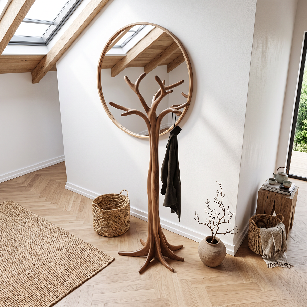Rustic Solid Wood Tree Branch Coat Rack with Tripod Base - Image 2