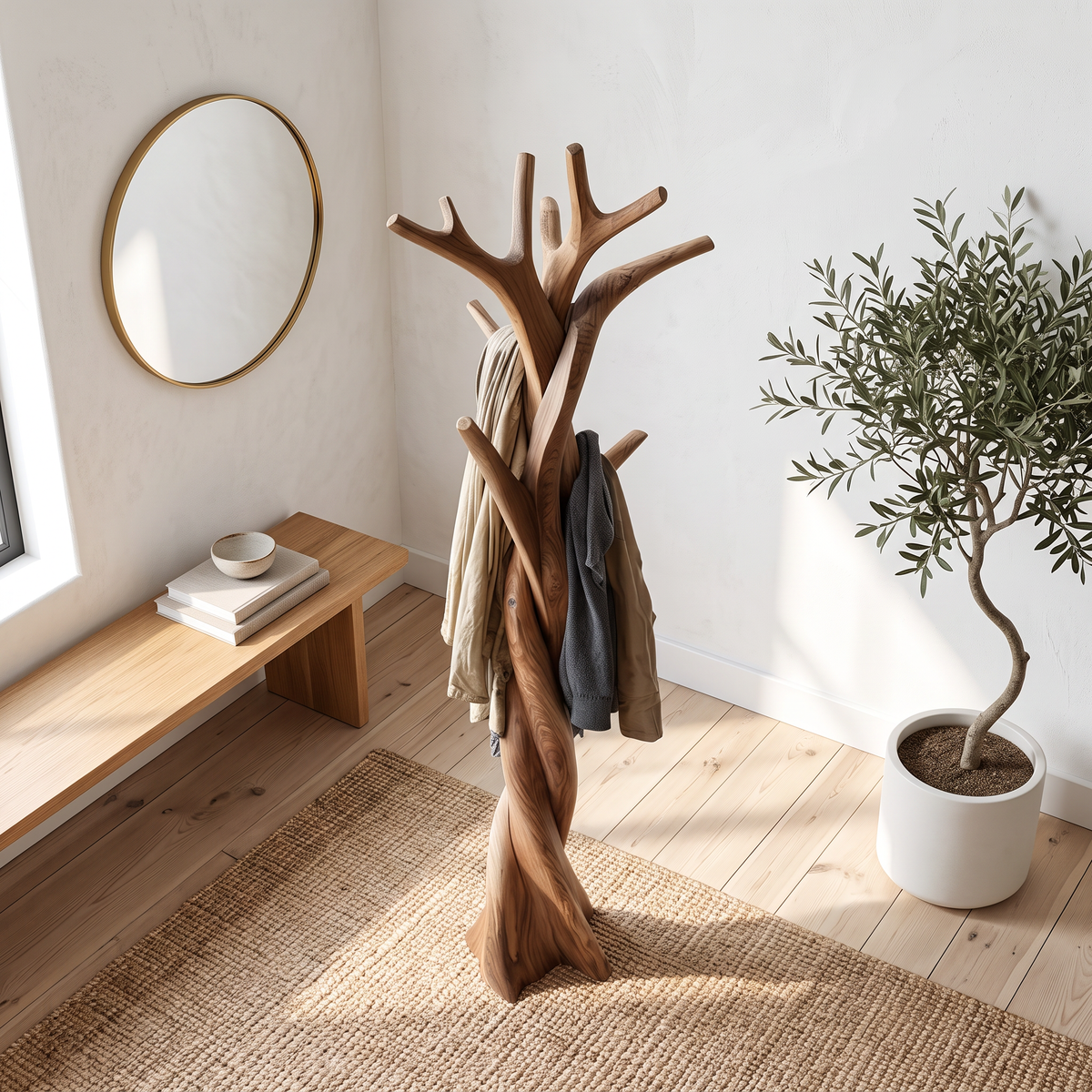 Twisted Tree Branch Solid Wood Coat Rack for Entryway - Image 2
