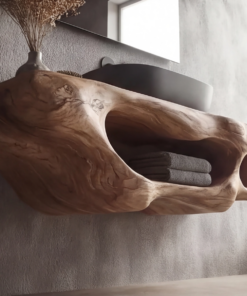 Alternative view of Sculpted Solid Wood Floating Vanity with Open Storage Cavities