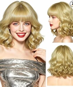 Dark Gold Short Wavy Bob Wigs BE36