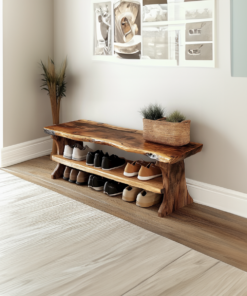 Alternative view of Farmhouse Solid Wood Entryway Shoe Bench with Live Edges
