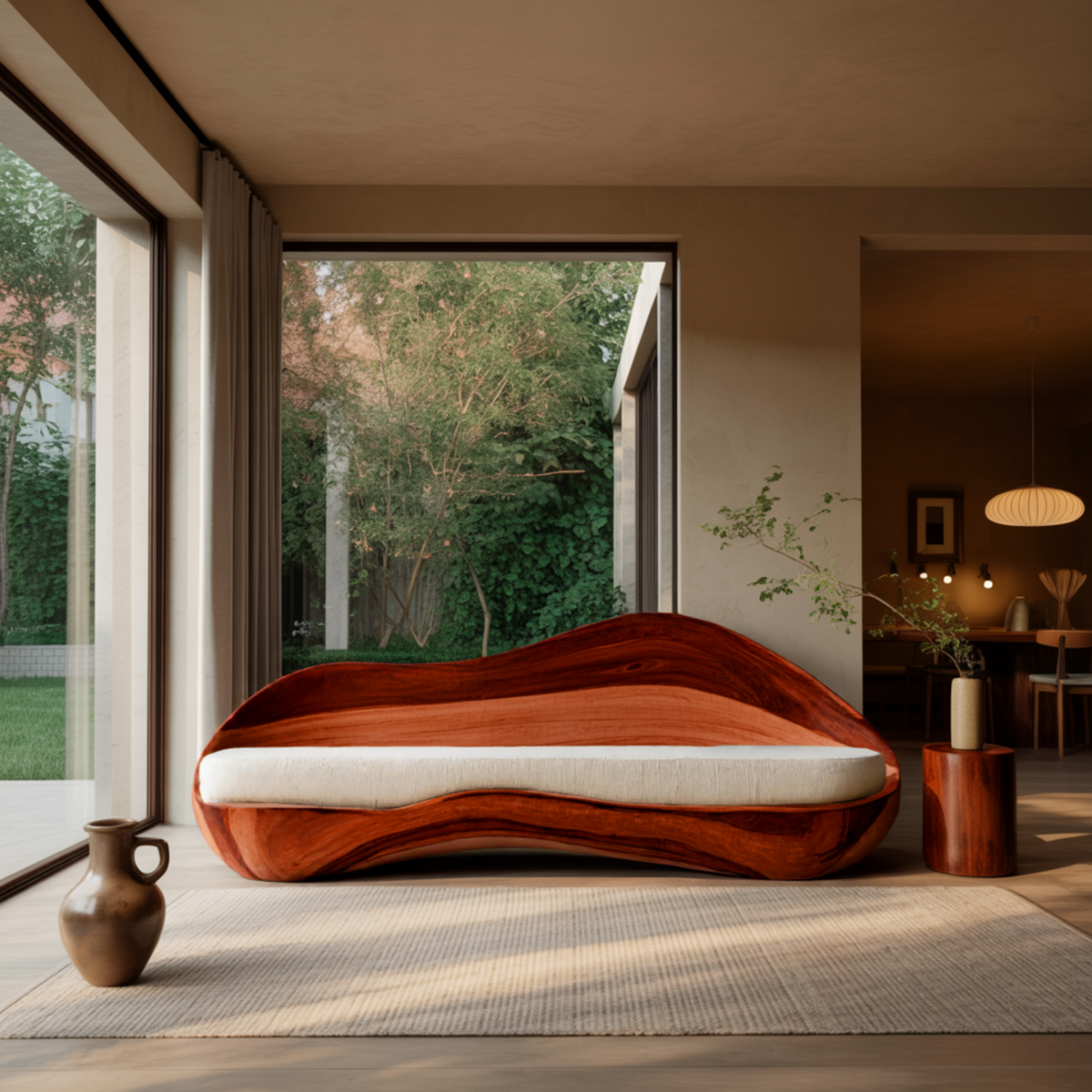 Solid Wood Live Edge Sofa with Wave-Inspired Frame and Cushions - Image 4