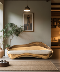 Alternative view of Solid Wood Live Edge Sofa with Wave-Inspired Frame and Cushions