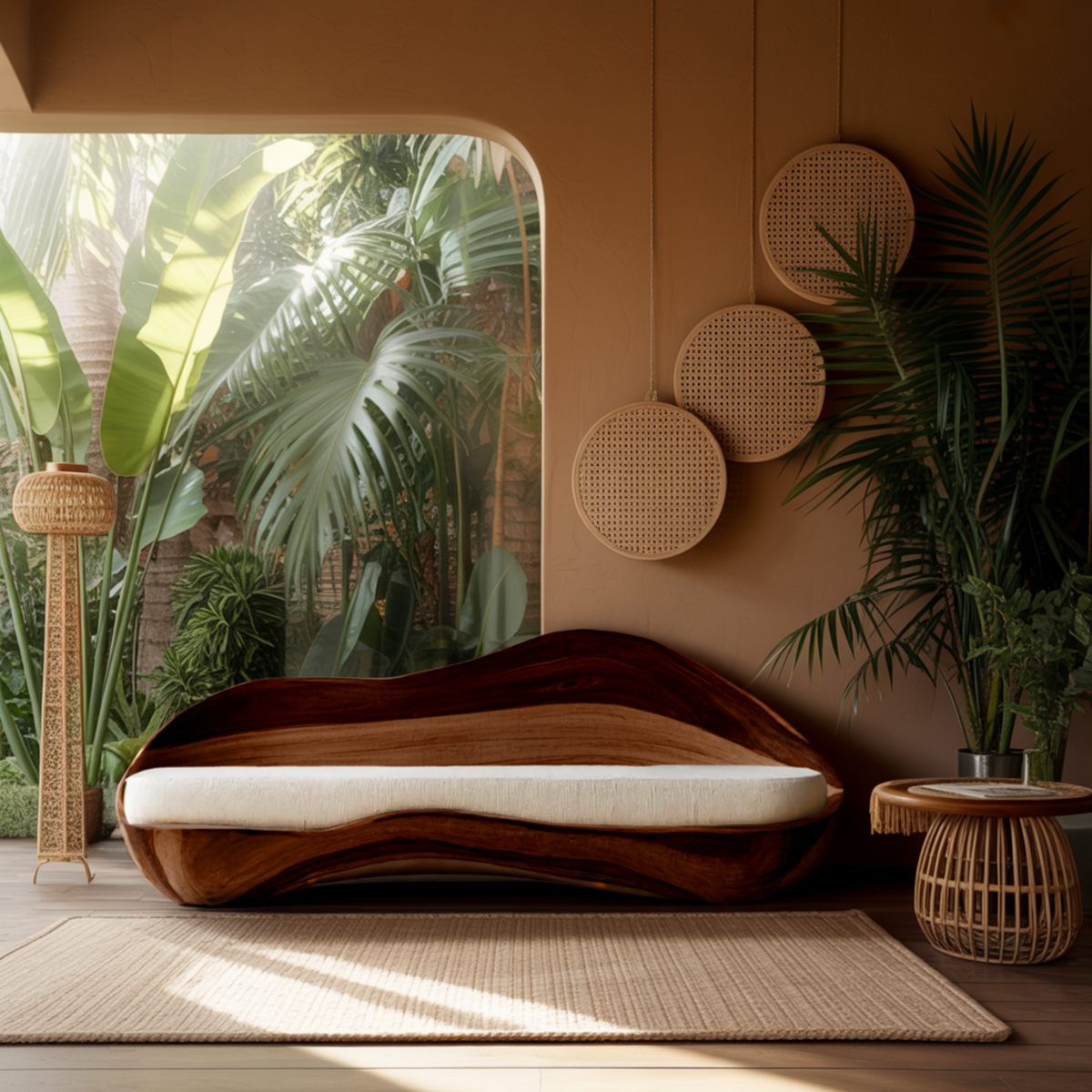 Solid Wood Live Edge Sofa with Wave-Inspired Frame and Cushions - Image 3