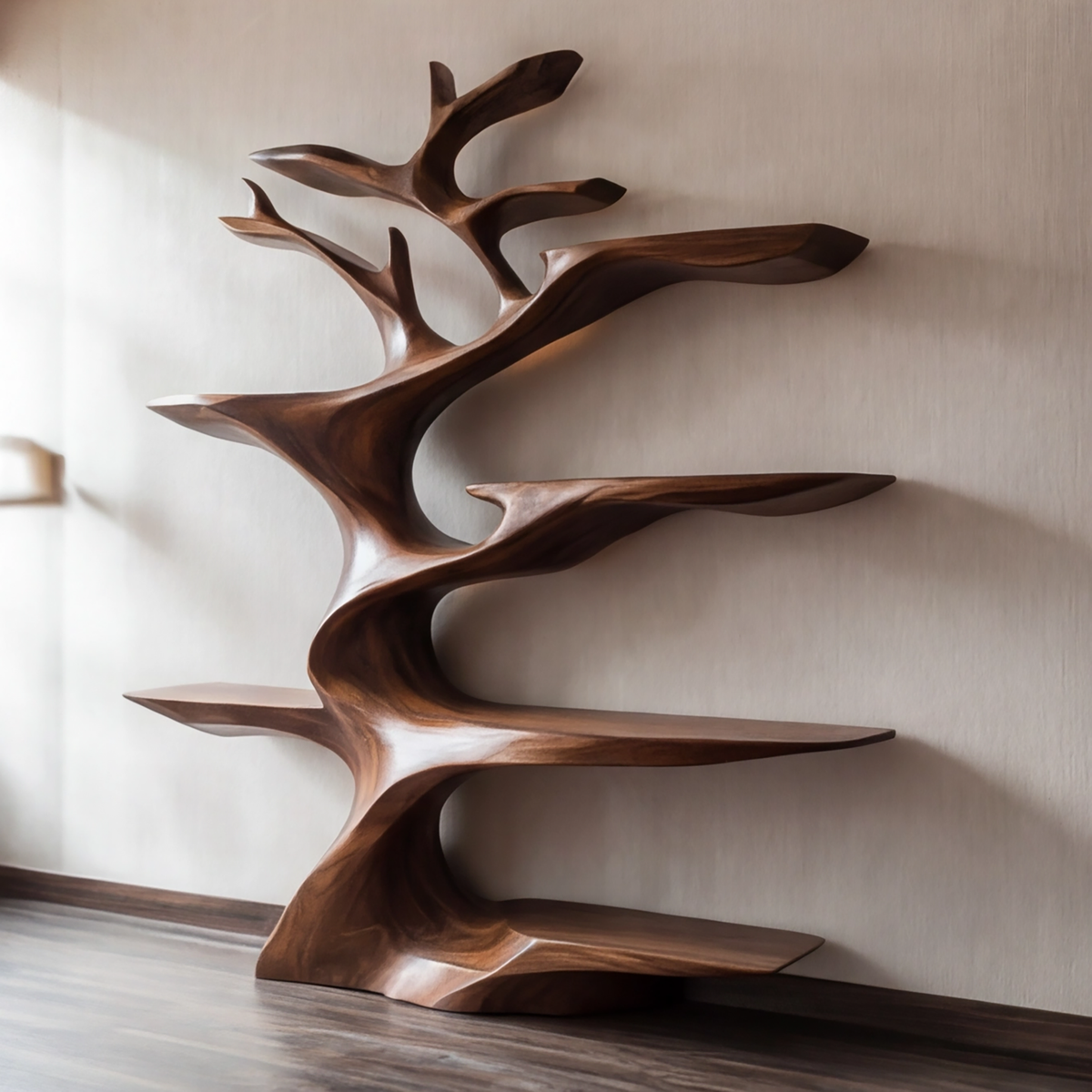 Sculptural Solid Hardwood Tree Wine Rack with Ambient Lighting - Image 2