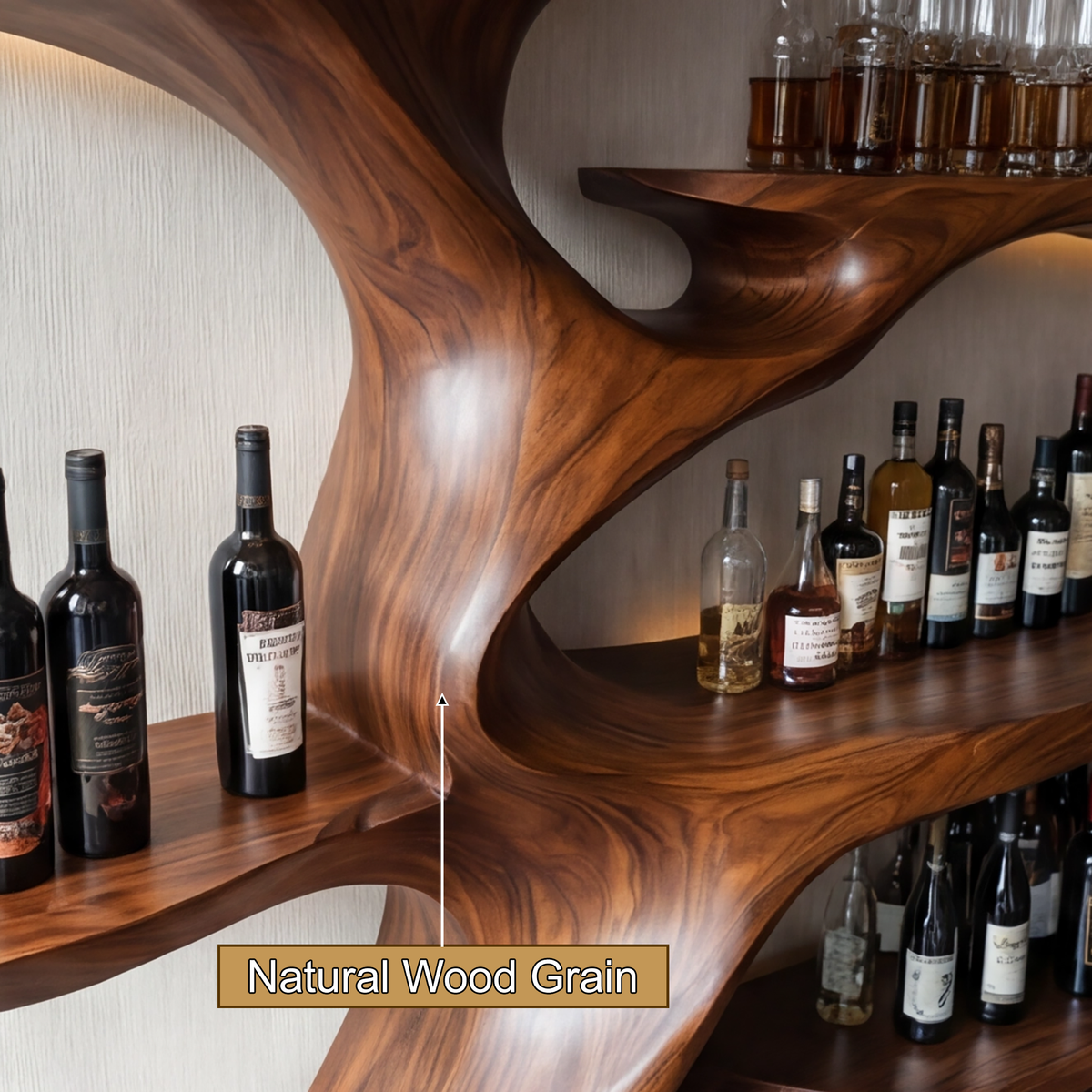 Sculptural Solid Hardwood Tree Wine Rack with Ambient Lighting - Image 4