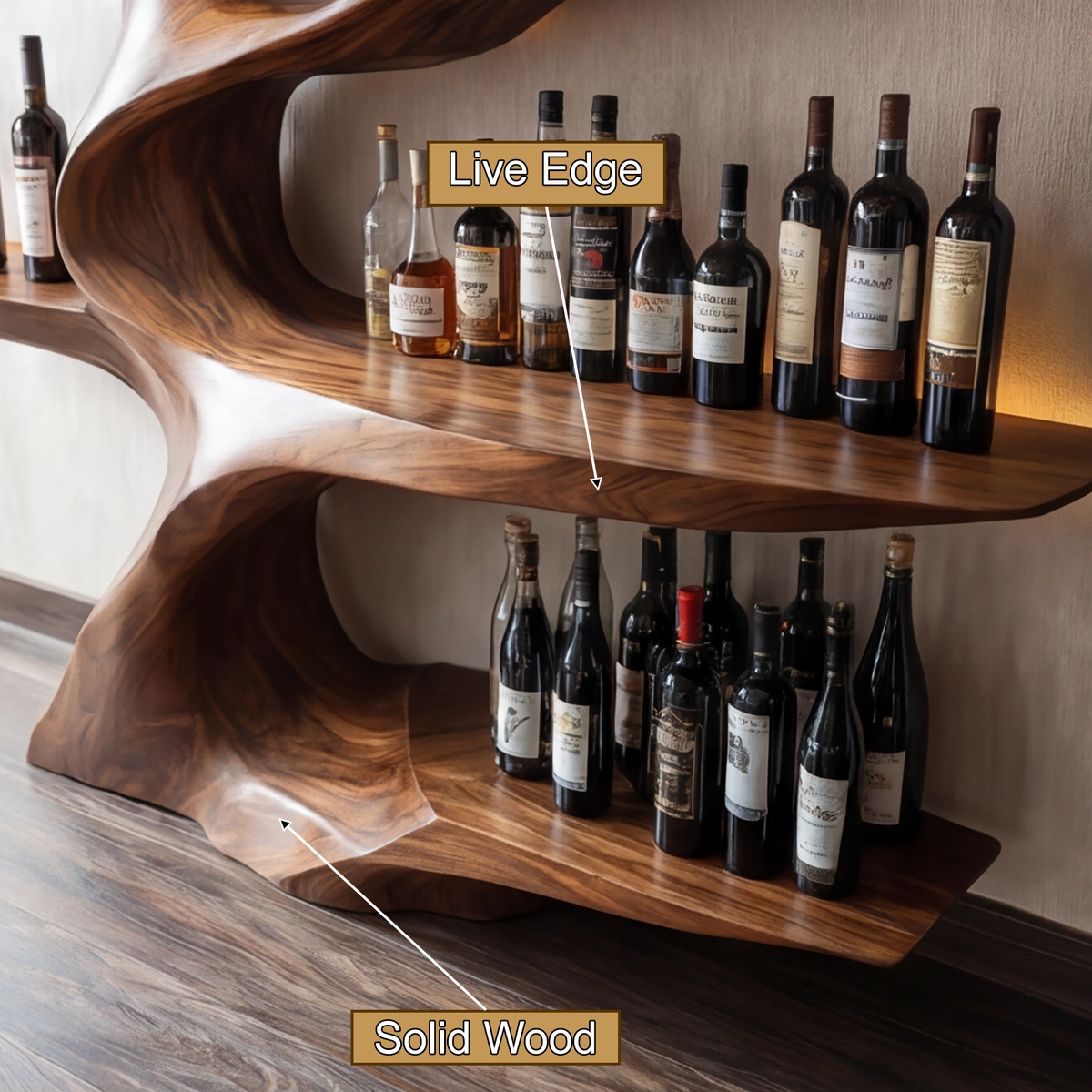 Sculptural Solid Hardwood Tree Wine Rack with Ambient Lighting - Image 3