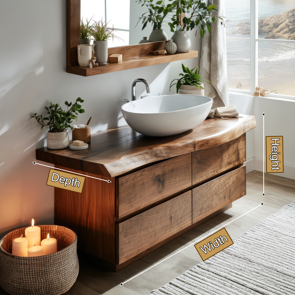 Solid Wood Freestanding Bathroom Vanity with Handle-Less Drawers - Image 2
