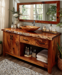 Live Edge Solid Hardwood Freestanding Bathroom Vanity with Cabinet