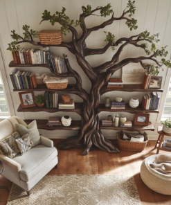 Alternative view of Ancient Tree Solid Hardwood Bookshelf with Bark-Carved Trunk