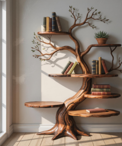 Sculpted Solid Timber Tree Bookshelf with Asymmetrical Shelves