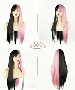 Alternative view of Half Pink Long Straight Wig With Bangs BE52