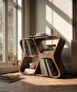 Sculpted Solid Wood Record Player Cabinet with Curved Edges