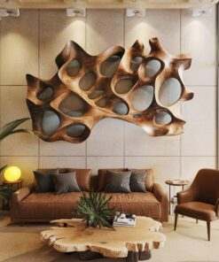 Carved Solid Wood Wall Art Panel in Rustic Modern Style