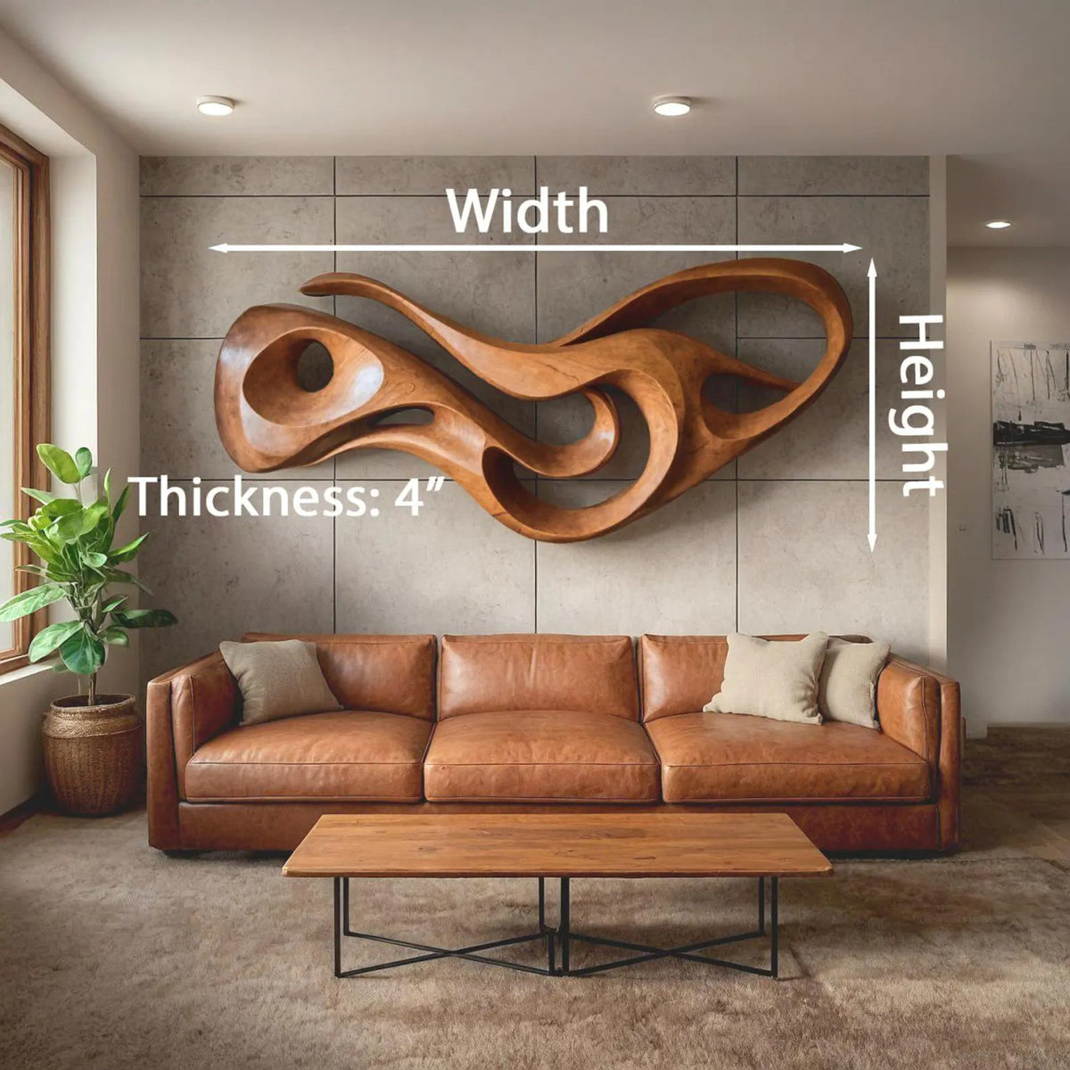 Modern Abstract Carved Solid Wood Wall Sculpture - Image 4