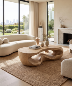 Alternative view of Freeform Sculpted Solid Hardwood Coffee Table with Carved Base