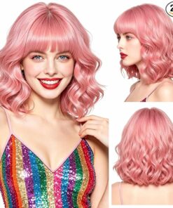 Light Pink Short Wavy Bob Wigs BE31