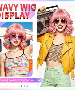 Alternative view of Light Pink Short Wavy Bob Wigs BE31