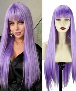 Light Purple Long Straight Wig With Bangs BE56