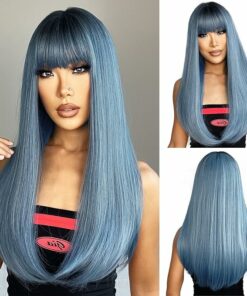 Long Straight Mixed Blue Wigs BE58