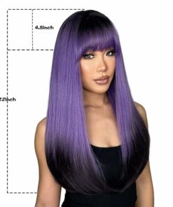 Alternative view of Long Straight Purple Wig BE60