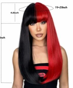 Alternative view of Long Straight Red Black Wig BE59