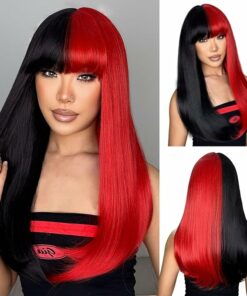 Long Straight Red Black Wig BE59