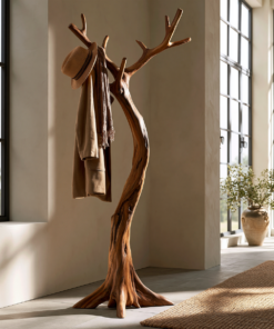 Sculpted Solid Hardwood Tree Coat Rack with Curved Trunk