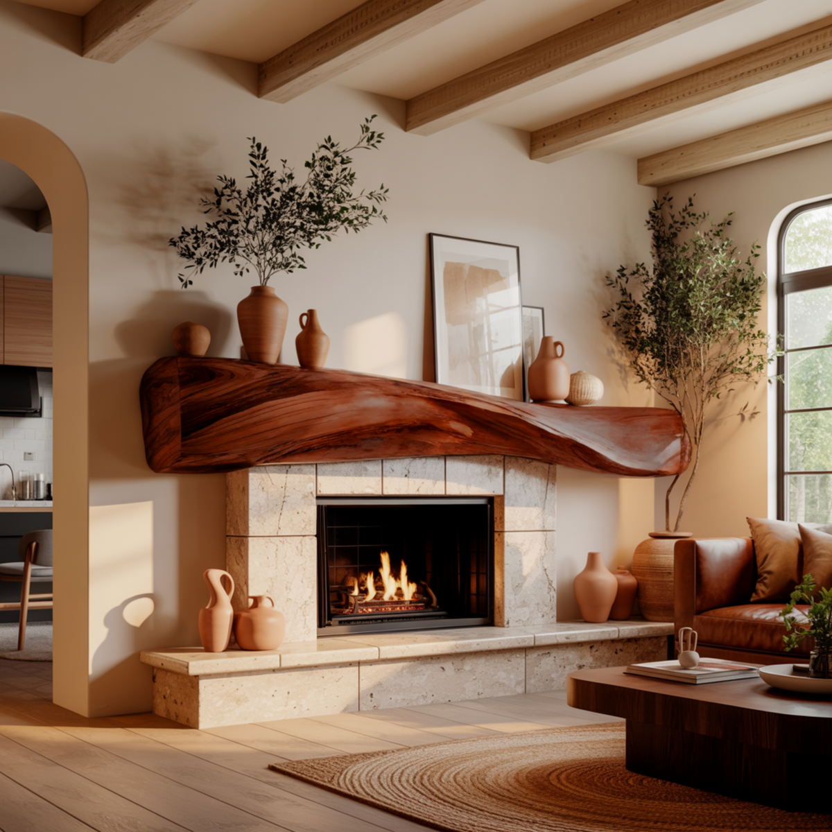 Wave-Form Solid Wood Floating Fireplace Mantel Shelf - Image 2