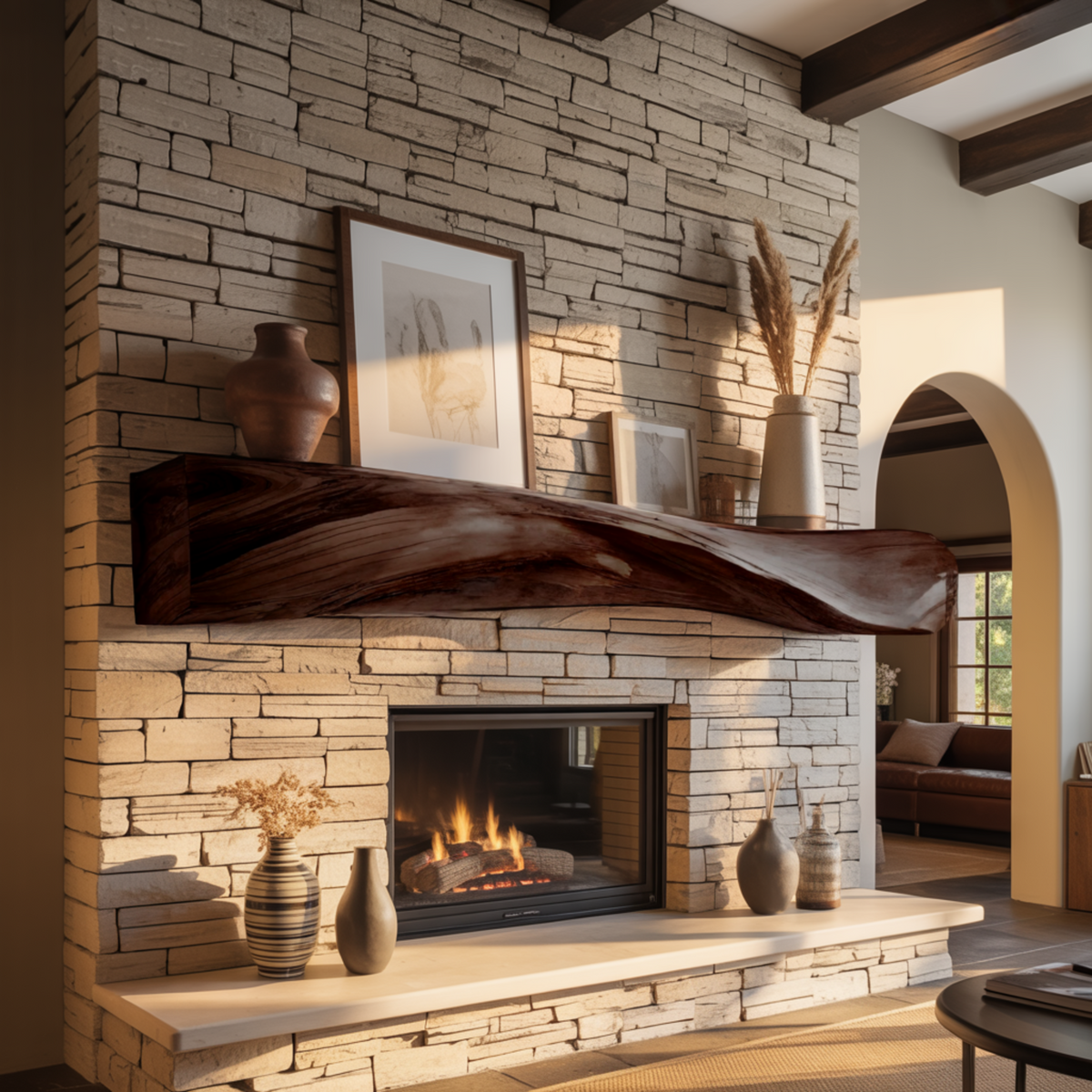 Wave-Form Solid Wood Floating Fireplace Mantel Shelf - Image 3