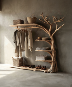 Alternative view of Rustic Tree Branch Coat Rack with Shoe Shelf and Live Edge
