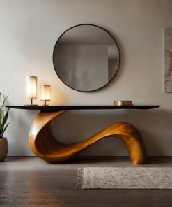 Mid-Century Sculptural Solid Wood Console Table for Entryway
