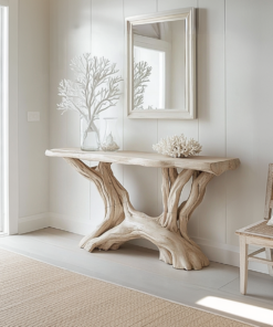 Alternative view of Rustic Organic Solid Wood Console Table with Open Shelving