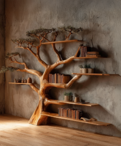 Rustic Tree Branch Bookshelf for Living Room and Library Walls