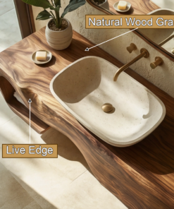 Alternative view of Sculpted Solid Wood Floating Bathroom Vanity with Drawer