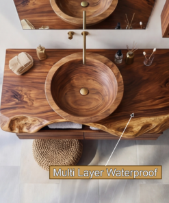 Alternative view of Live Edge Floating Bathroom Vanity with Drawers and Wood Vessel Sink