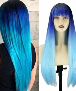 Ombre Blue Long Straight Wig BE57