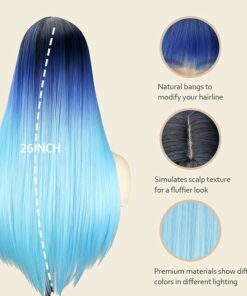 Alternative view of Ombre Blue Long Straight Wig BE57