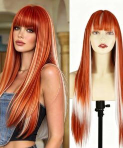Orange Fashion Long Straight Wig With Bangs BE50