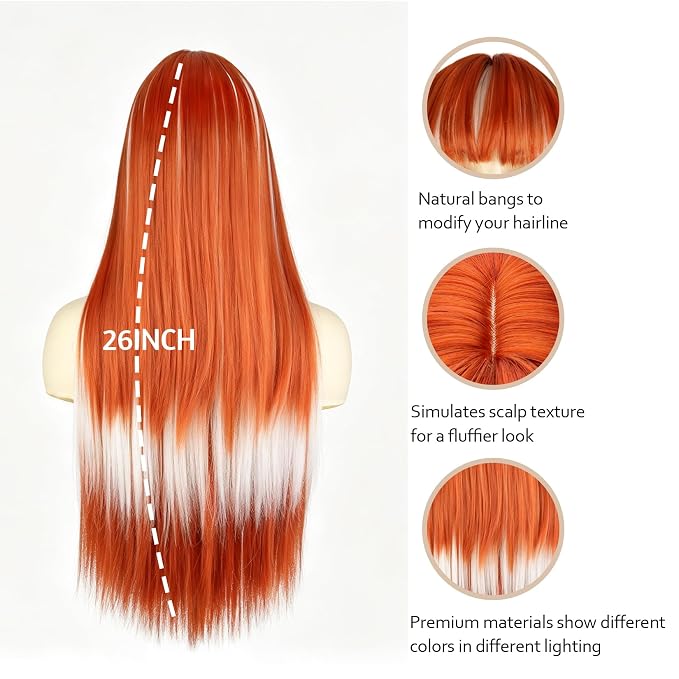 Orange Fashion Long Straight Wig With Bangs BE50 - Image 2
