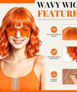 Alternative view of Orange Short Wavy Bob Wigs BE38