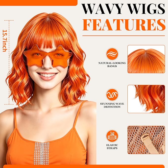 Orange Short Wavy Bob Wigs BE38 - Image 2